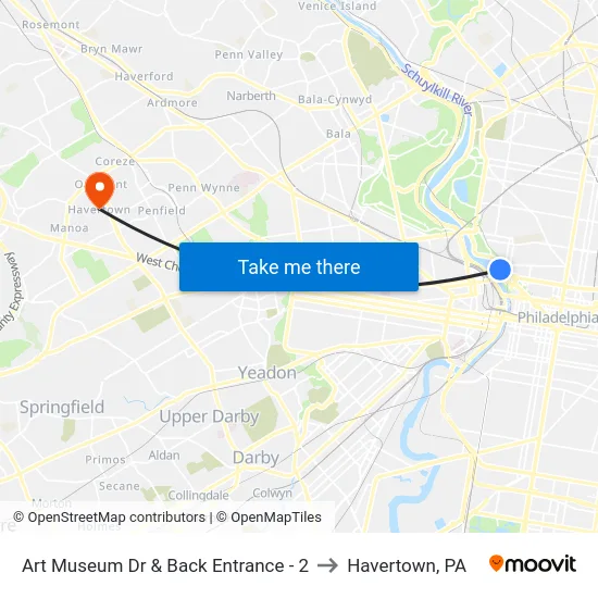 Art Museum Dr & Back Entrance - 2 to Havertown, PA map