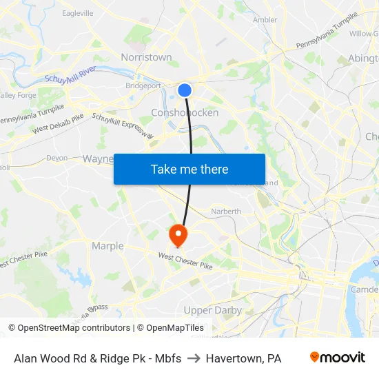 Alan Wood Rd & Ridge Pk - Mbfs to Havertown, PA map