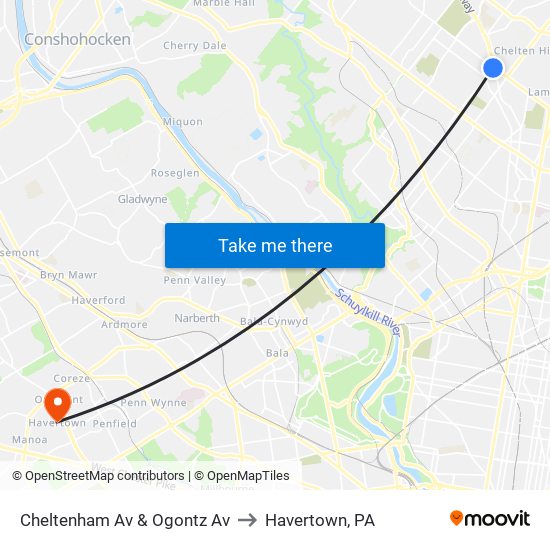 Cheltenham Av & Ogontz Av to Havertown, PA map