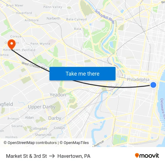 Market St & 3rd St to Havertown, PA map