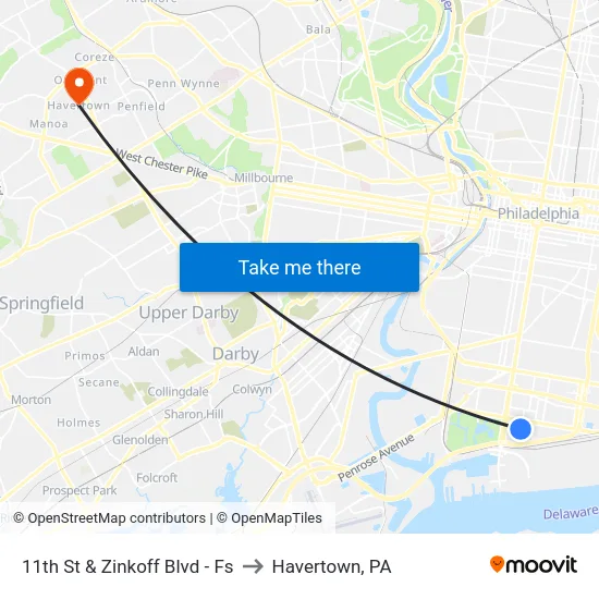 11th St & Zinkoff Blvd - Fs to Havertown, PA map