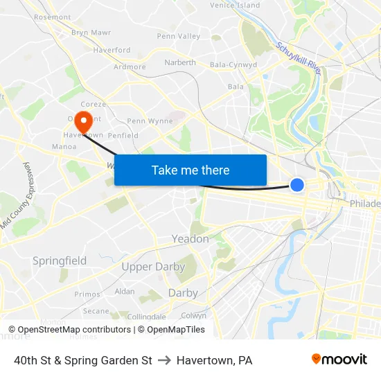 40th St & Spring Garden St to Havertown, PA map
