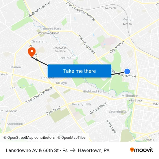 Lansdowne Av & 66th St - Fs to Havertown, PA map