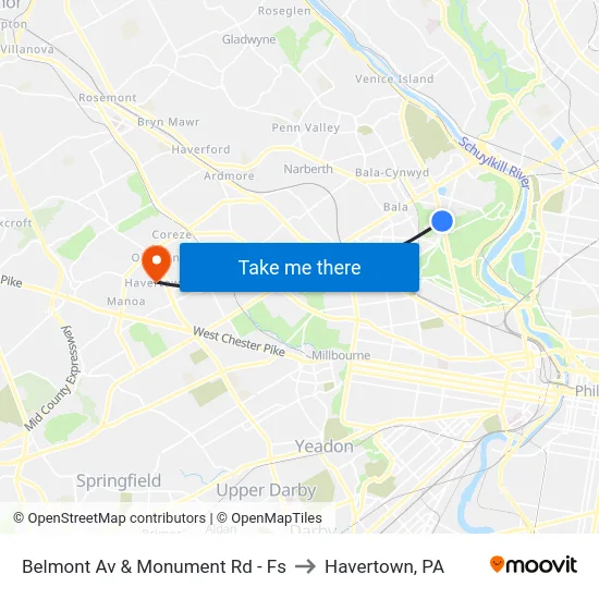 Belmont Av & Monument Rd - Fs to Havertown, PA map