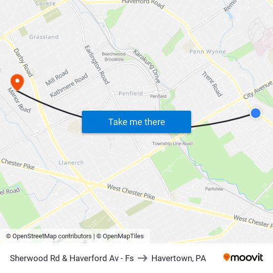 Sherwood Rd & Haverford Av - Fs to Havertown, PA map