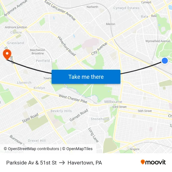 Parkside Av & 51st St to Havertown, PA map