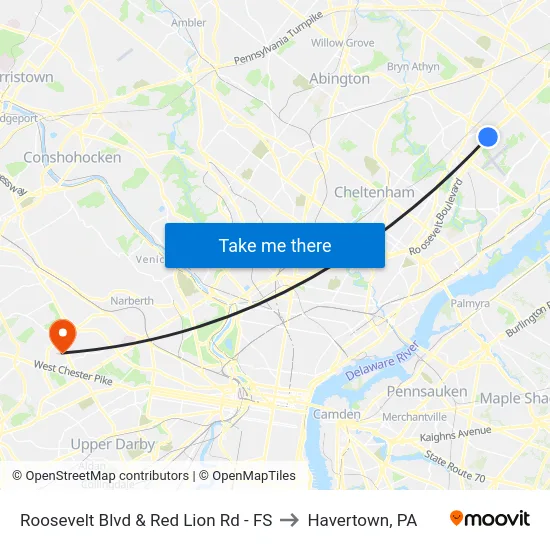 Roosevelt Blvd & Red Lion Rd - FS to Havertown, PA map