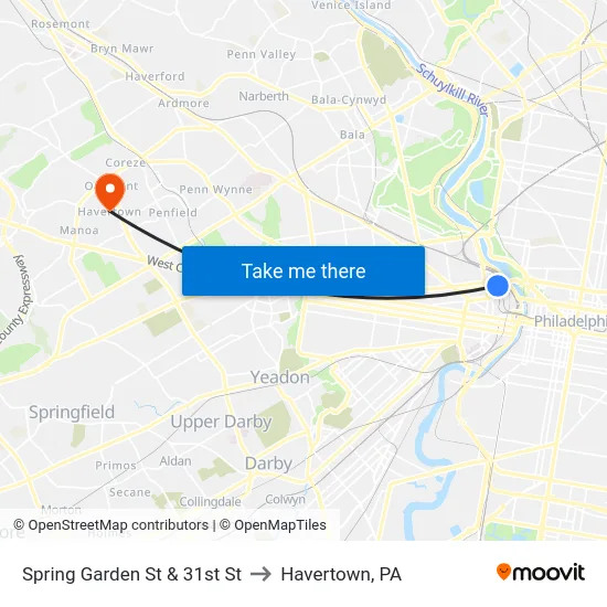 Spring Garden St & 31st St to Havertown, PA map