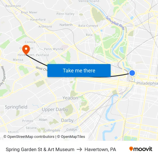 Spring Garden St & Art Museum to Havertown, PA map