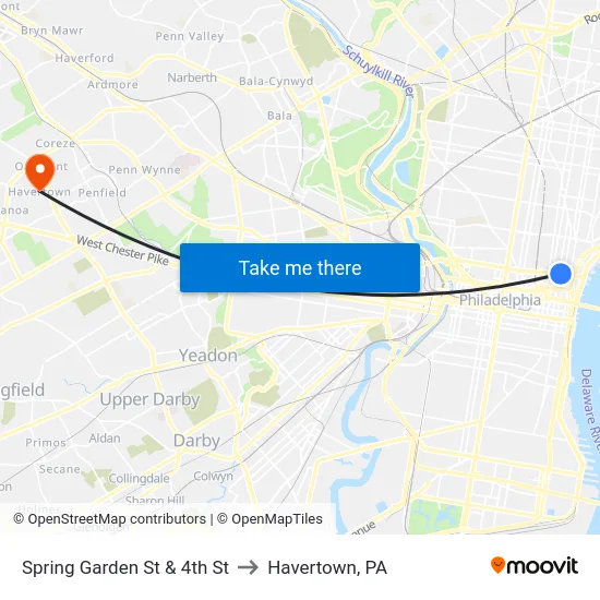 Spring Garden St & 4th St to Havertown, PA map