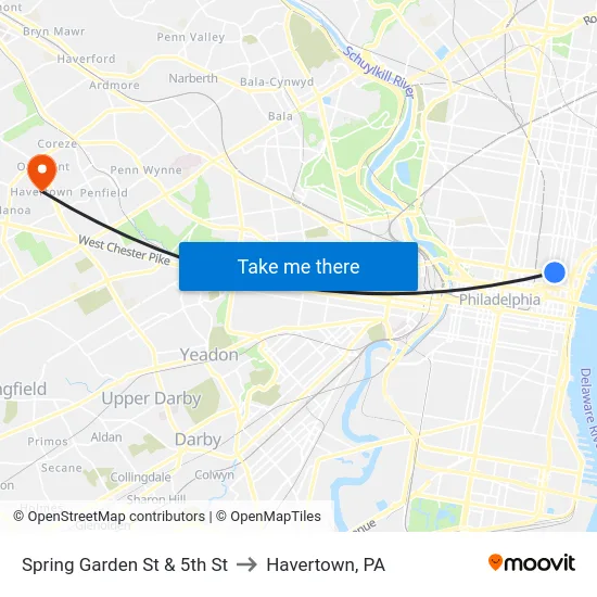 Spring Garden St & 5th St to Havertown, PA map