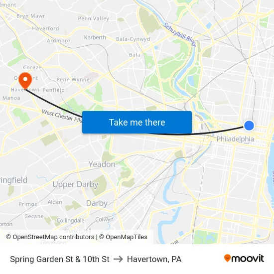 Spring Garden St & 10th St to Havertown, PA map