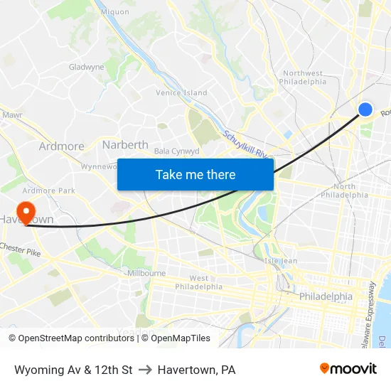 Wyoming Av & 12th St to Havertown, PA map