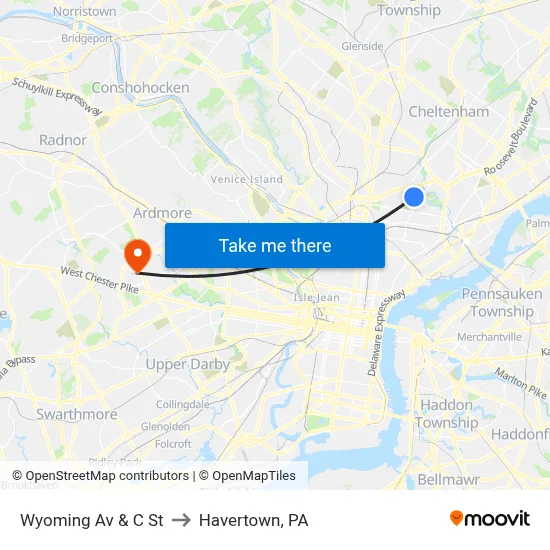 Wyoming Av & C St to Havertown, PA map