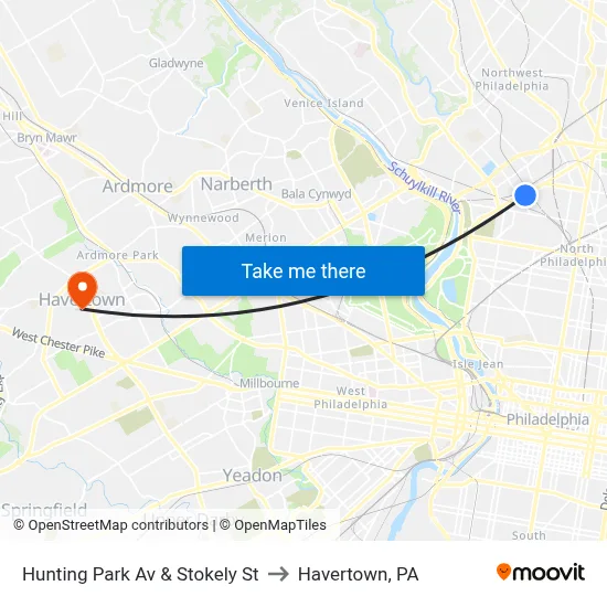 Hunting Park Av & Stokely St to Havertown, PA map