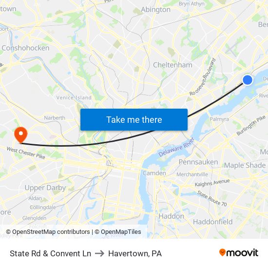 State Rd & Convent Ln to Havertown, PA map