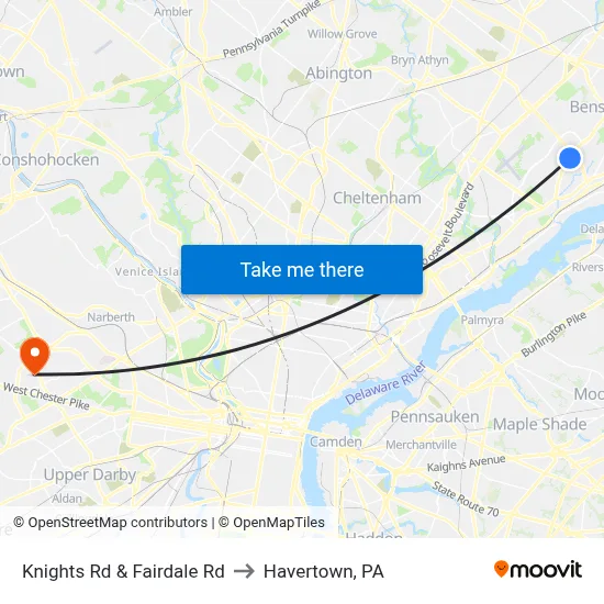 Knights Rd & Fairdale Rd to Havertown, PA map