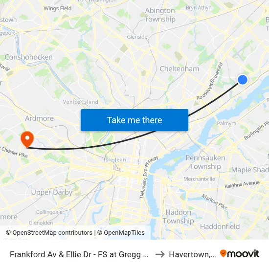 Frankford Av & Ellie Dr - FS at Gregg St Loop to Havertown, PA map