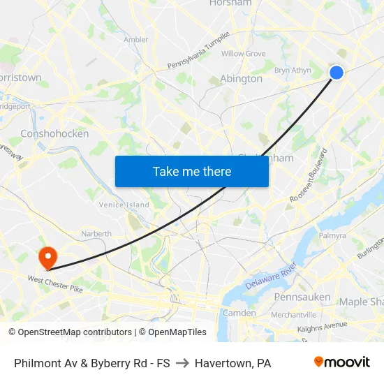 Philmont Av & Byberry Rd - FS to Havertown, PA map
