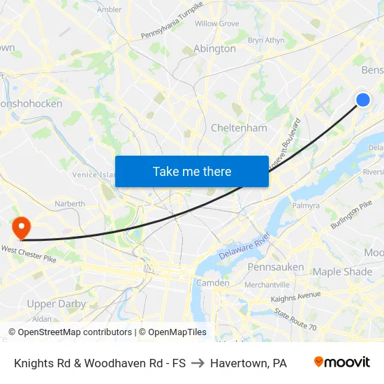 Knights Rd & Woodhaven Rd - FS to Havertown, PA map