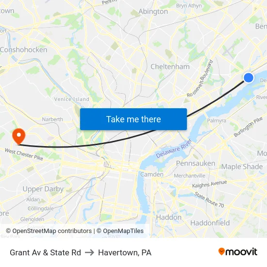 Grant Av & State Rd to Havertown, PA map
