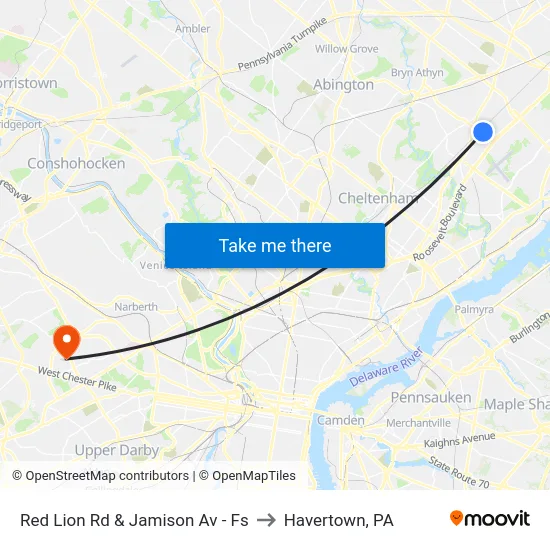 Red Lion Rd & Jamison Av - Fs to Havertown, PA map