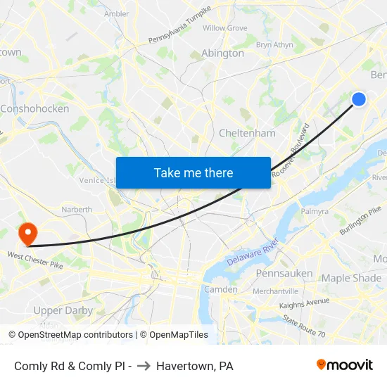 Comly Rd & Comly Pl - to Havertown, PA map