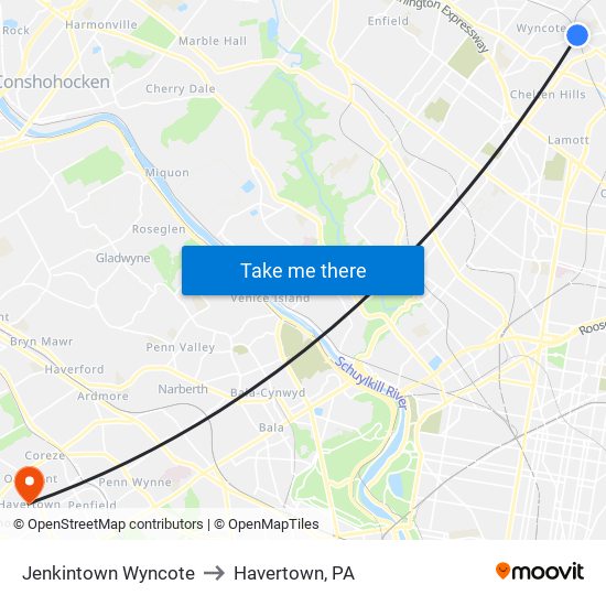 Jenkintown Wyncote to Havertown, PA map