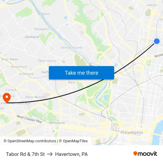 Tabor Rd & 7th St to Havertown, PA map