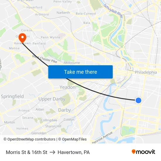 Morris St & 16th St to Havertown, PA map