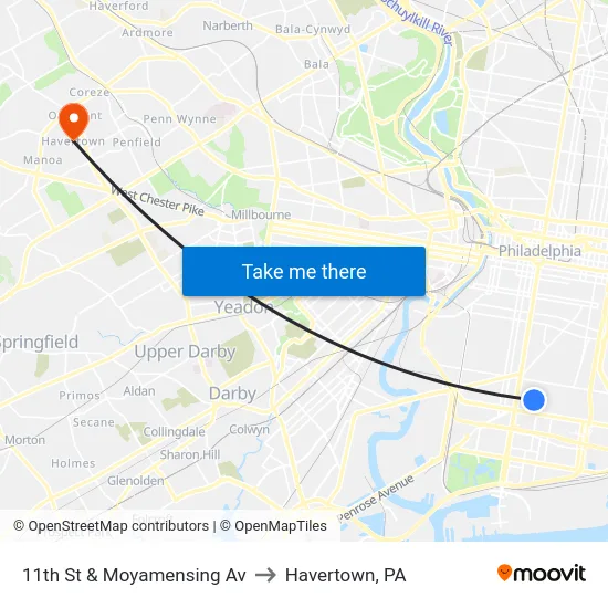 11th St & Moyamensing Av to Havertown, PA map