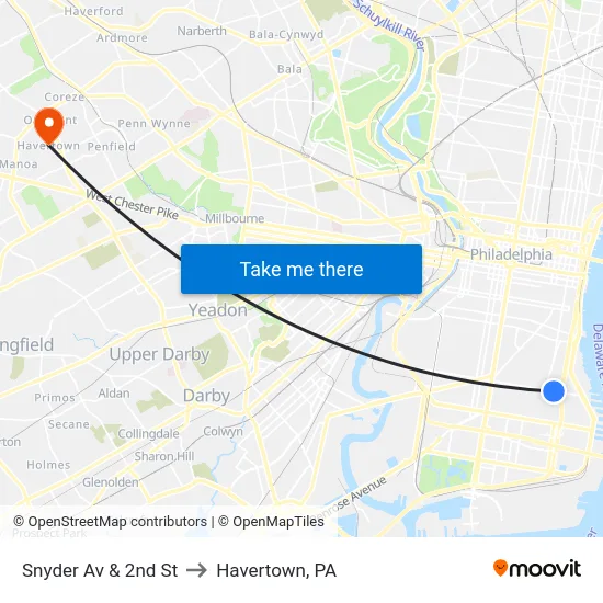 Snyder Av & 2nd St to Havertown, PA map