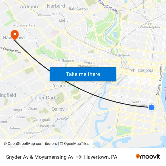 Snyder Av & Moyamensing Av to Havertown, PA map