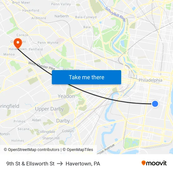 9th St & Ellsworth St to Havertown, PA map