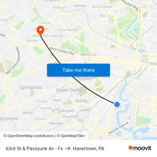 63rd St & Passyunk Av - Fs to Havertown, PA map