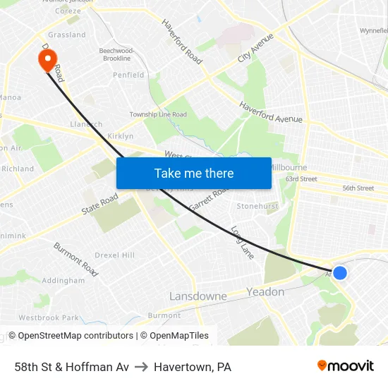 58th St & Hoffman Av to Havertown, PA map