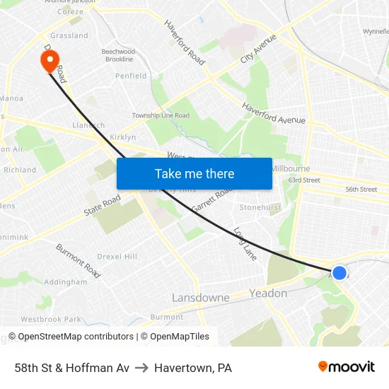 58th St & Hoffman Av to Havertown, PA map