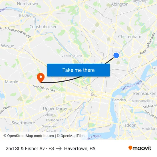 2nd St & Fisher Av - FS to Havertown, PA map