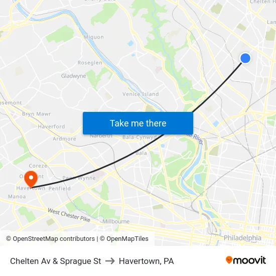 Chelten Av & Sprague St to Havertown, PA map