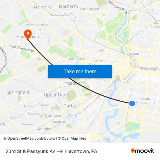 23rd St & Passyunk Av to Havertown, PA map