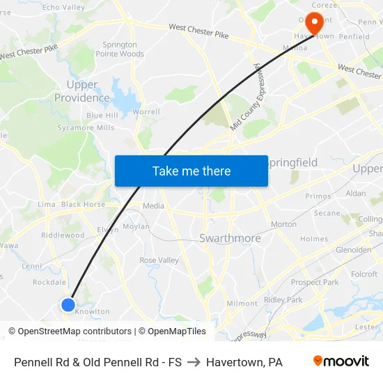 Pennell Rd & Old Pennell Rd - FS to Havertown, PA map