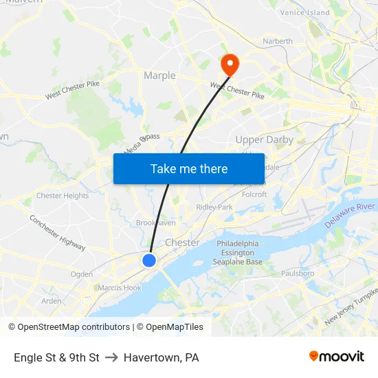 Engle St & 9th St to Havertown, PA map