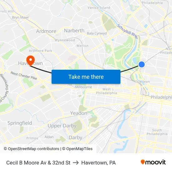 Cecil B Moore Av & 32nd St to Havertown, PA map