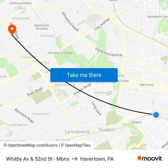 Whitby Av & 52nd St - Mbns to Havertown, PA map