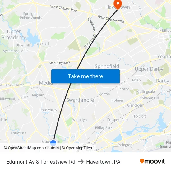 Edgmont Av & Forrestview Rd to Havertown, PA map
