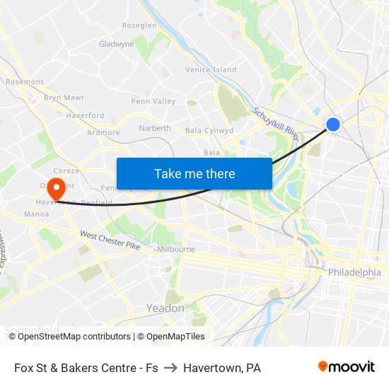 Fox St & Bakers Centre - Fs to Havertown, PA map