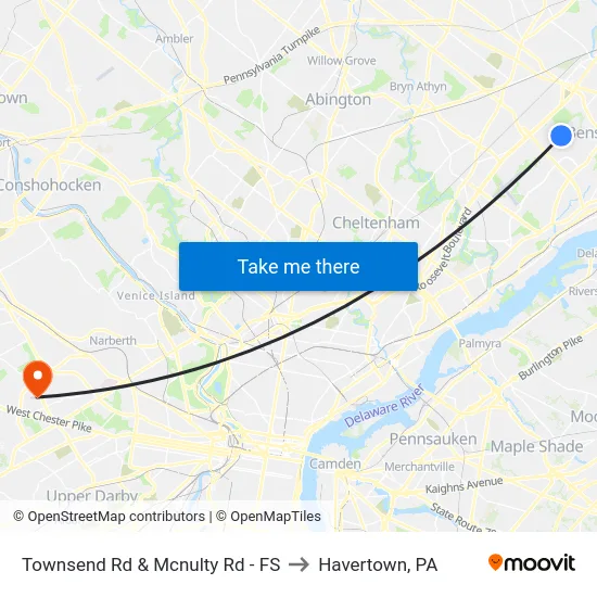 Townsend Rd & Mcnulty Rd - FS to Havertown, PA map