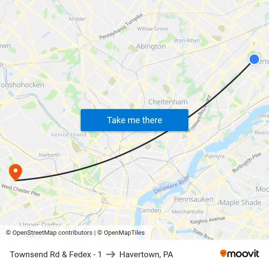 Townsend Rd & Fedex - 1 to Havertown, PA map