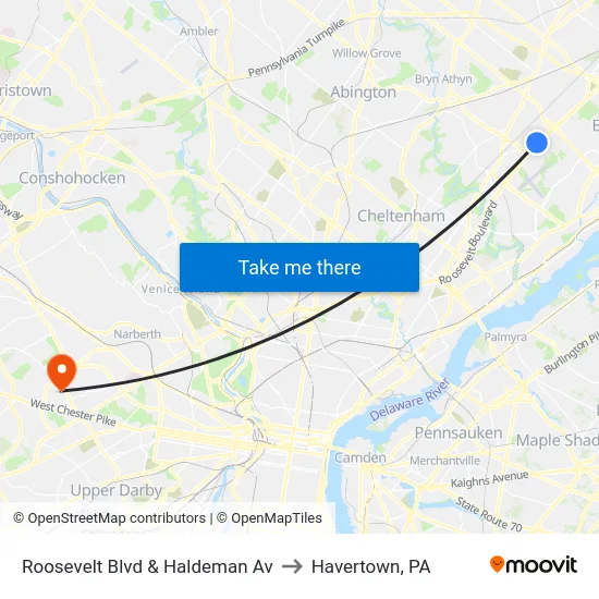 Roosevelt Blvd & Haldeman Av to Havertown, PA map