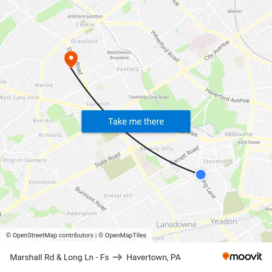 Marshall Rd & Long Ln - Fs to Havertown, PA map